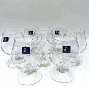 Luminarc Cognac Glasses Set of 7 Clear French Stemware Brandy Snifter Bar NOS